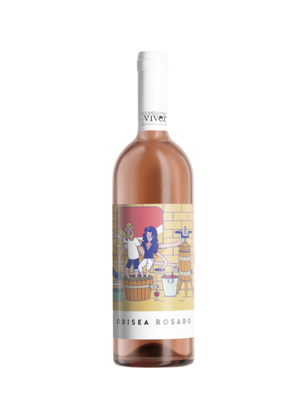 Vino Odisea Rosado de la Cooperativa de Viver elaborado con uva Syrah y Merlot procedentes de los viñedos de la cooperativa