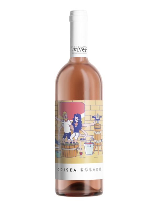 Vino Odisea Rosado de la Cooperativa de Viver elaborado con uva Syrah y Merlot procedentes de los viñedos de la cooperativa