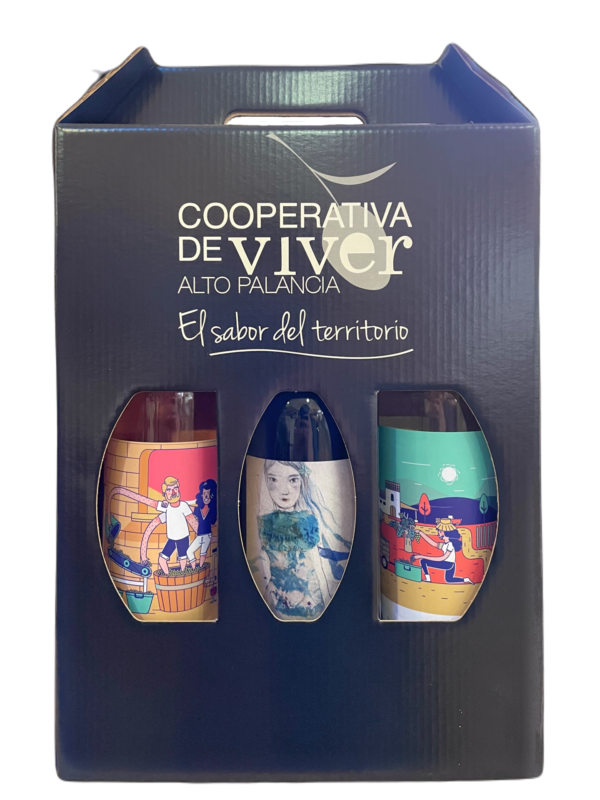 lote de 3 vinos de la cooperativa de viver. vino odisea blanco, odisea rosado y vino tinto crianza la perdición.